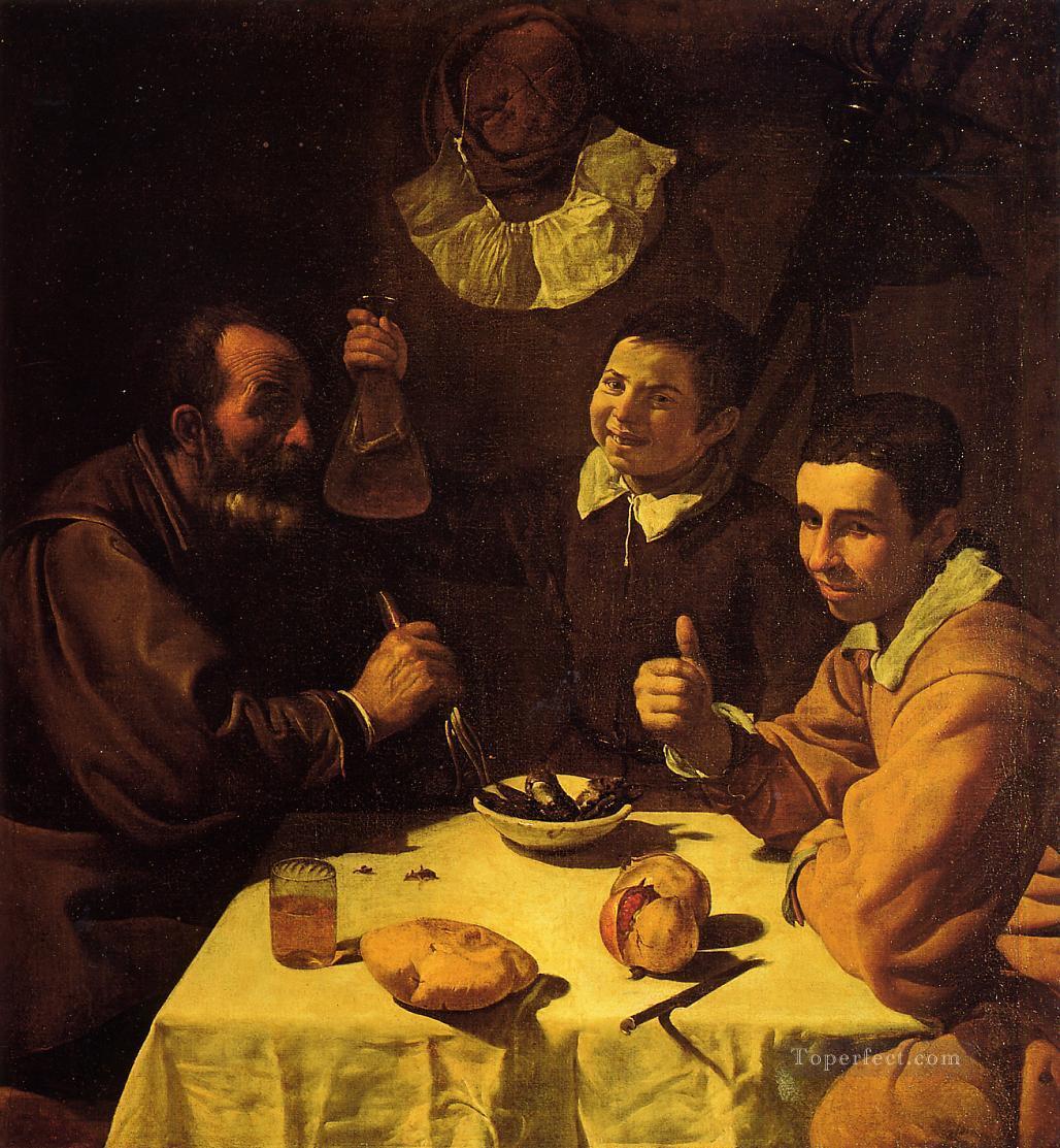 Tres hombres en una mesa también conocido como almuerzo Diego Velázquez Pintura al óleo